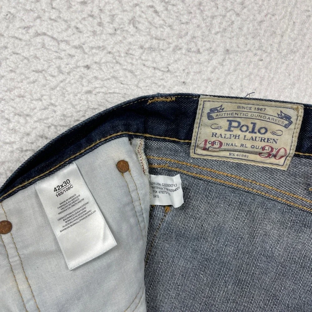 Polo Ralph Lauren Jeans Mens 42x30 Blue Hampton Straight Dark Wash Classic Denim